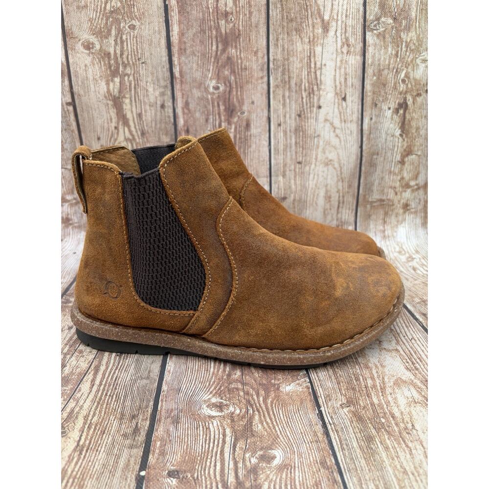 Børn Brown Leather Chelsea Ankle Boots Pull On Elastic Round Toe SIZE 8